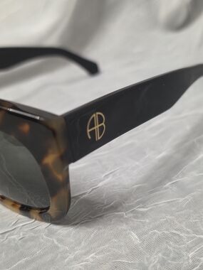 Anine Bing Tortoiseshell and Black Logo Sunglasses